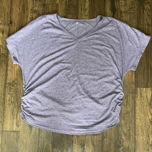 Womens Size 2XL Purple Heather Short Sleeve Ruched Shirt Top V-neck